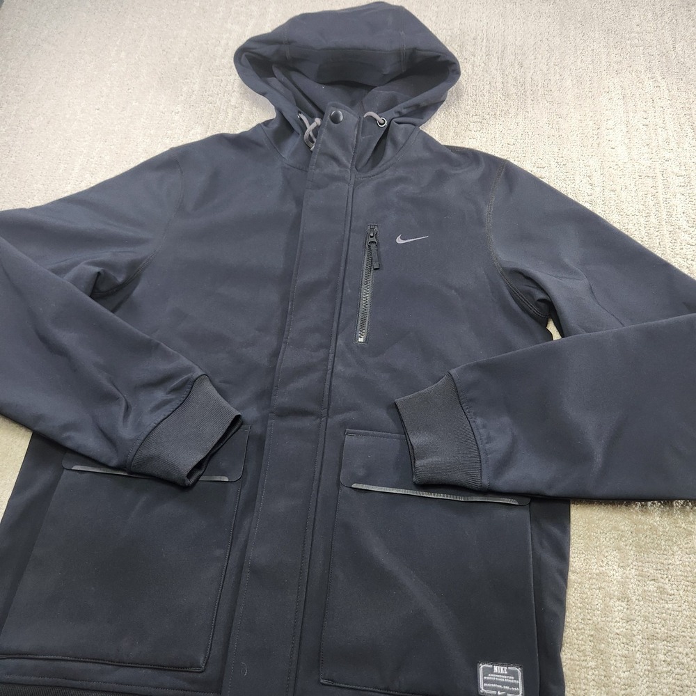 Nike Tech Jacket Women Medium Softshell Fleece Lined Black Full Zip Engineered‎